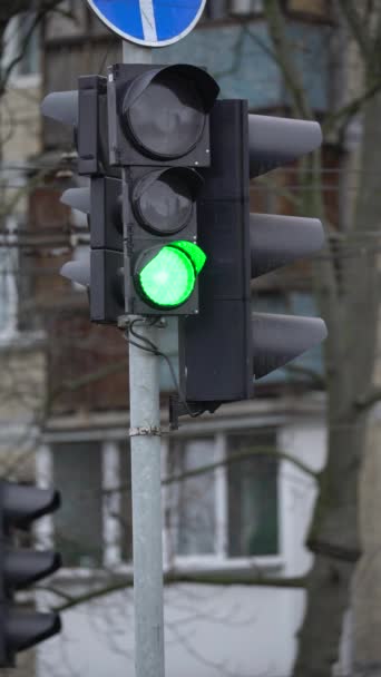 Vertikal video av ett trafikljus på vägen — Stockvideo