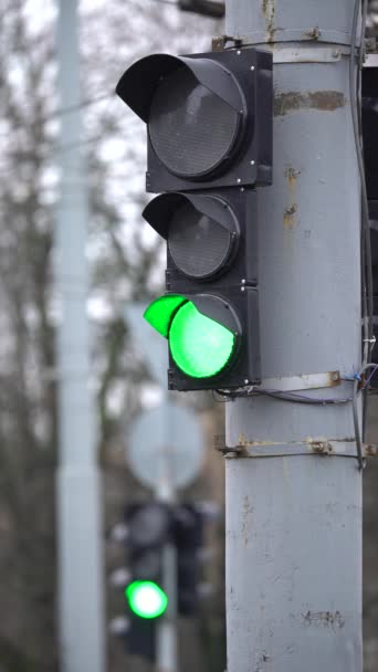 Vertikal video av ett trafikljus på vägen — Stockvideo