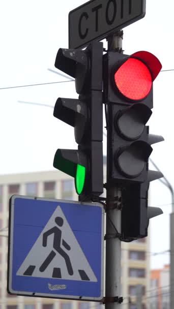 Vertikales Video einer Ampel auf der Straße — Stockvideo