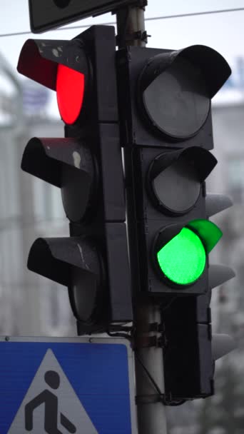 Verticale video van een verkeerslicht op de weg — Stockvideo