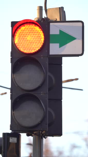 Vídeo vertical de um semáforo na estrada — Vídeo de Stock