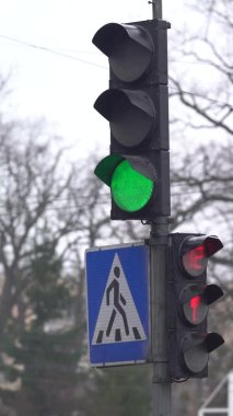 Yoldaki bir trafik ışığının dikey videosu