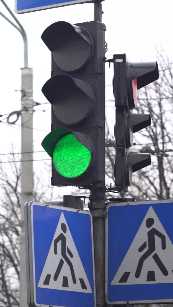 Vídeo vertical de um semáforo na estrada — Vídeo de Stock