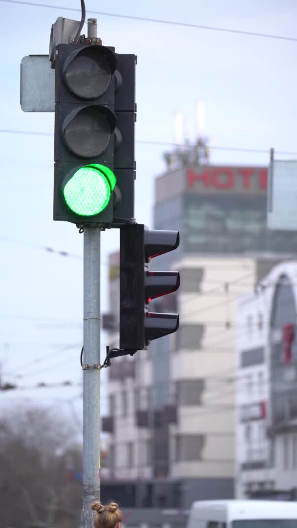 सड़क पर यातायात प्रकाश का ऊर्ध्वाधर वीडियो — स्टॉक वीडियो
