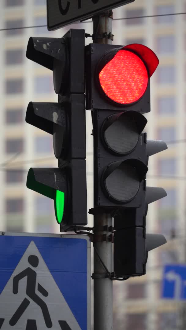 Vertikales Video einer Ampel auf der Straße — Stockvideo