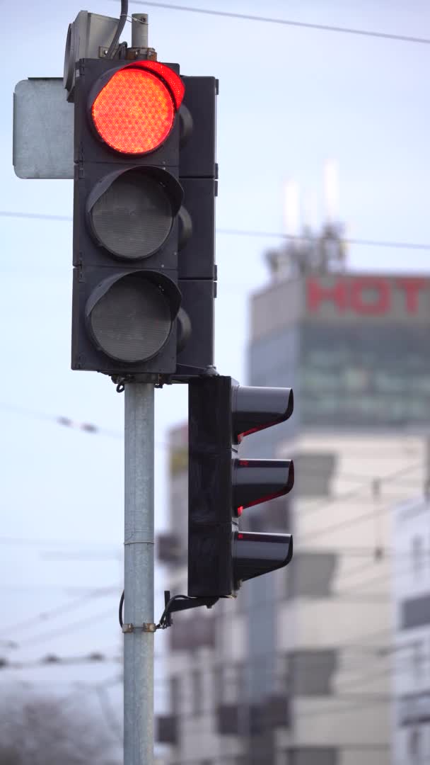 Verticale video van een verkeerslicht op de weg — Stockvideo