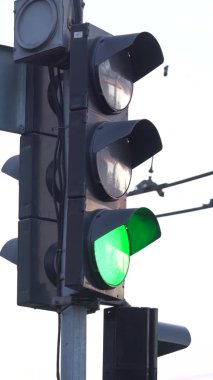 Yoldaki bir trafik ışığının dikey videosu