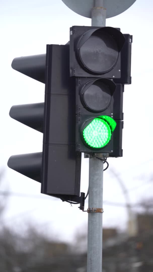 Vertikal video av ett trafikljus på vägen — Stockvideo