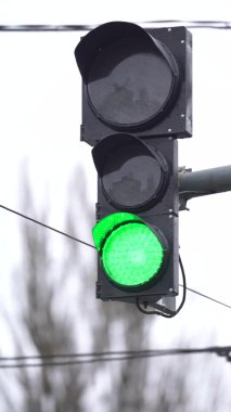 Yoldaki bir trafik ışığının dikey videosu
