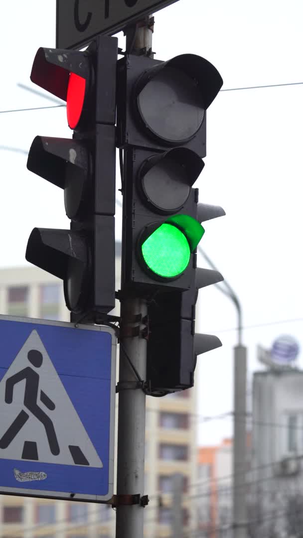 Vertikales Video einer Ampel auf der Straße — Stockvideo