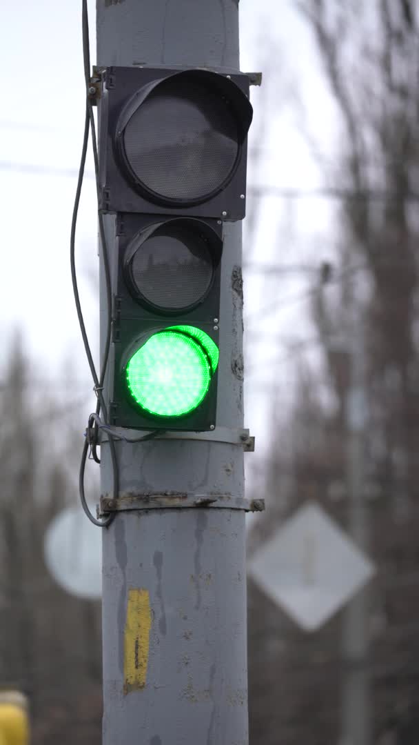 Vertikal video av ett trafikljus på vägen — Stockvideo