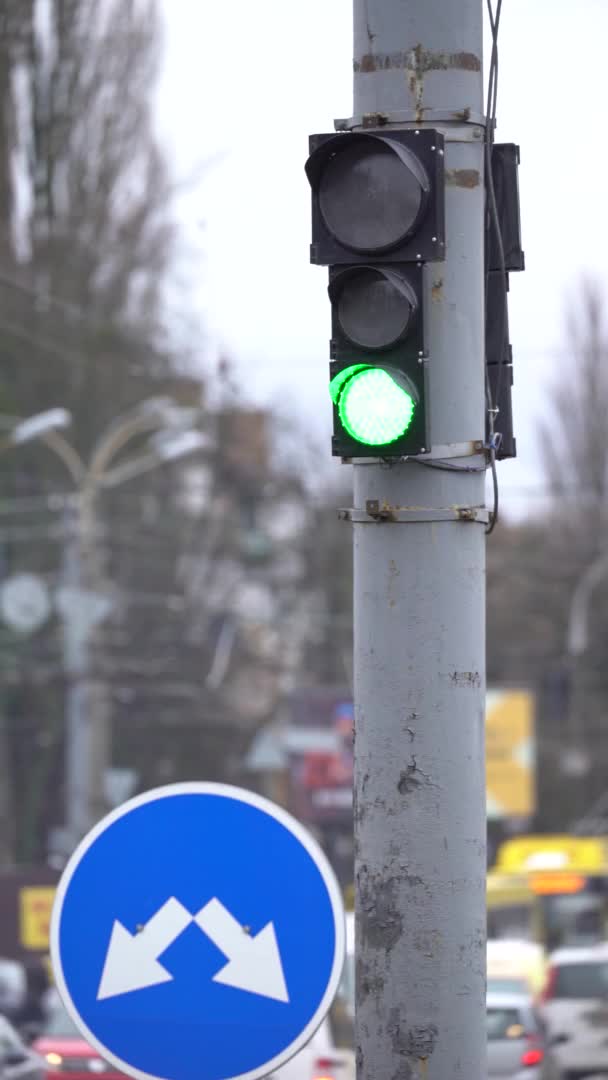 Vertikal video av ett trafikljus på vägen — Stockvideo