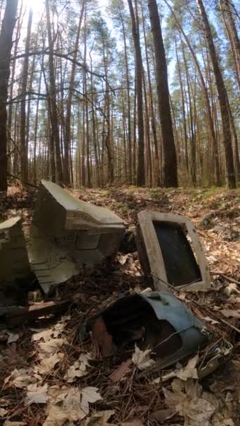 Video verticale del computer in una discarica nella foresta, rallentatore — Video Stock