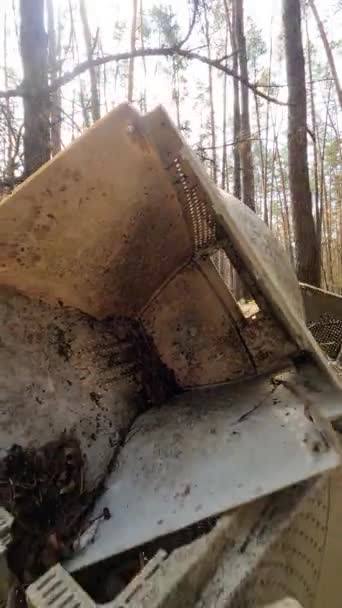 森林里的垃圾场里计算机的垂直视频 — 图库视频影像