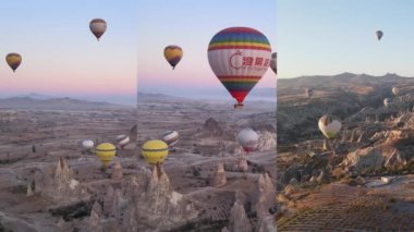 Üçü bir arada dikey video: Türkiye 'nin Kapadokya kentinde balon uçuşu