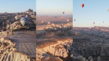Üçü bir arada dikey video: Türkiye 'nin Kapadokya kentinde balon uçuşu