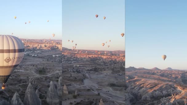 Vídeo vertical tres en uno: Vuelo de globos en Capadocia, Turquía — Vídeos de Stock