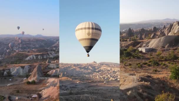 Vídeo vertical tres en uno: Vuelo de globos en Capadocia, Turquía — Vídeo de stock