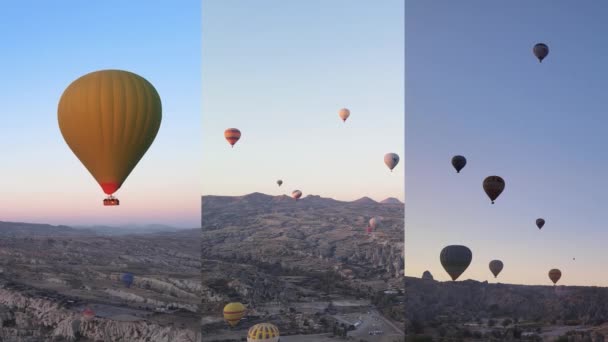 Video verticale Three-in-one: Volo dei palloncini in Cappadocia, Turchia — Video Stock