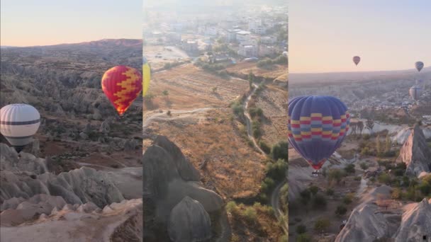 Vídeo vertical tres en uno: Vuelo de globos en Capadocia, Turquía — Vídeo de stock