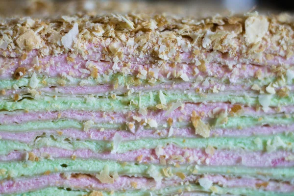 Torta Strato Con Crema Colorata Taglio Contesto Culinario — Foto Stock