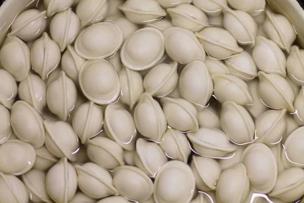 Dumplingar Kokas Kastrull Koka Vatten Kastrull Med Dumplings Smaklig Mat — Stockfoto