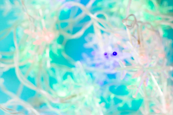 Абстрактный Новогодний Фон Размытые Синий Зеленый Розовый Огни Светло Голубом — стоковое фото