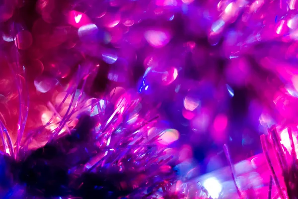 Festive Purple Background Glare Garland Tinsel Abstraction Christmas Mood — Stock Photo, Image
