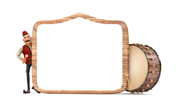 3d Рамадан барабанщик с деревянной рамой и барабаном
