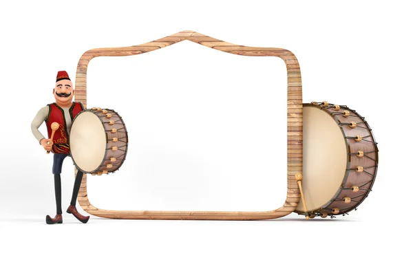 3D-ramadan drummer met houten frame en trommel Rechtenvrije Stockfoto's