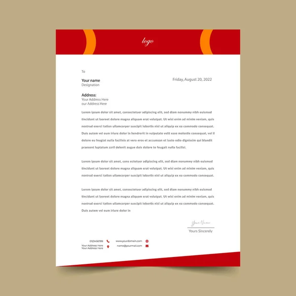 Red Letterhead Pad Template Design — Stock Vector