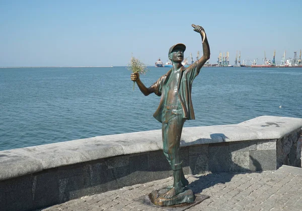 Monumento Ragazzo Pescatore Sull Argine Berdyansk — Foto Stock