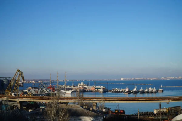 Вид Порт Міст Вздовж Насипу Одесі — стокове фото