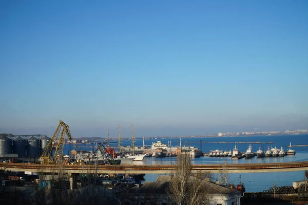 Utsikt Över Hamnen Och Bron Längs Vallen Odessa — Stockfoto