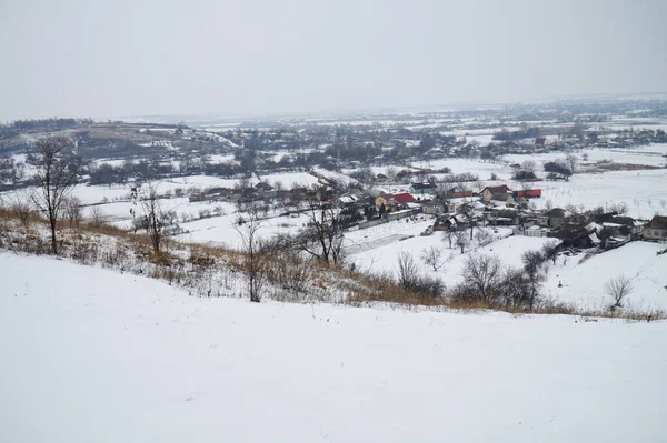 Panorama Village Europe Couvert Neige Après Une Chute Neige — Photo