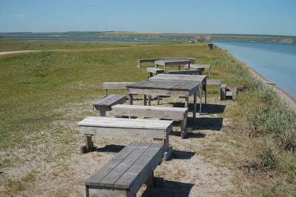 Picnic Tables Banks Tiligul Estuary Odessa Region — Foto Stock
