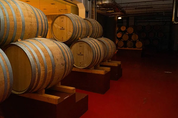 シャボワイナリーのセラーにワインを保管するための樽 — ストック写真
