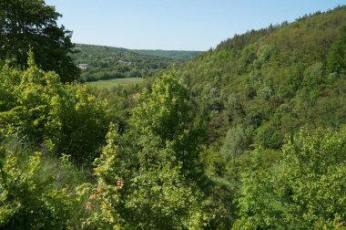 Ushitsa nehrinin resimli kanyonu ve kanyondaki bir köy..