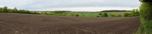 Panorama Van Een Geploegd Veld Uitlopers Van Karpaten — Stockfoto