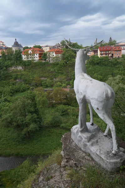 Posąg Jelenia Jest Symbolem Miasta Kamenets Podolsky Jeleń Patrzy Wysokości — Zdjęcie stockowe