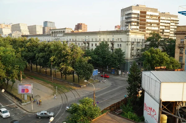 Top Uitzicht Centrale Laan Van Stad Dnipro Avond — Stockfoto