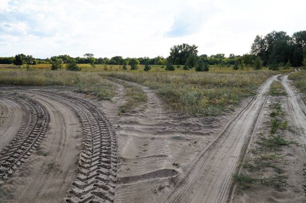 Sandy road in the Ukrainian forest-steppe.