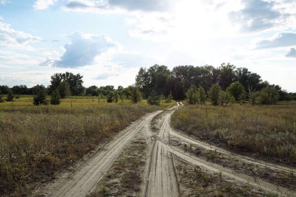 Sandy road in the Ukrainian forest-steppe.