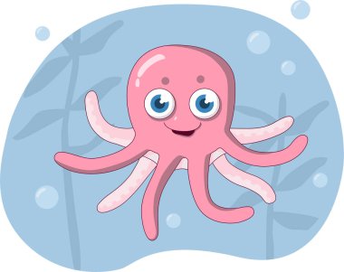 Sevimli kırmızı ahtapot çizgi film vektörü