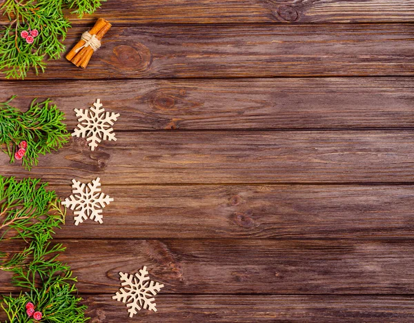 크리스마스나 새해의 배경에 크리스마스 향나무 가지가 엽서찍어 위에서 바라본 — 스톡 사진