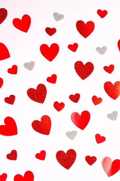 Vzor Červených Romantických Srdcí Bílém Pozadí Valentýn Milostný Nápad Pohled — Stock fotografie