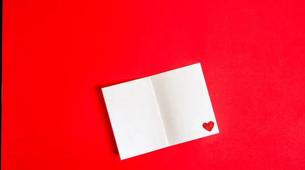 Valentine Day Greeting Card Heart Red Background Copy Space View — Stock Photo, Image