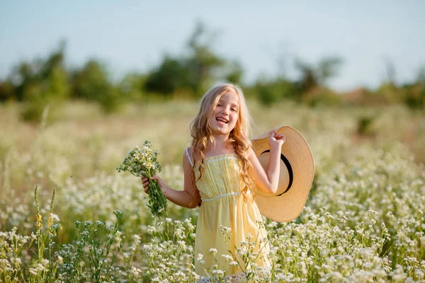 Beautiful Girl Straw Hat Posing Field — Stock Photo, Image