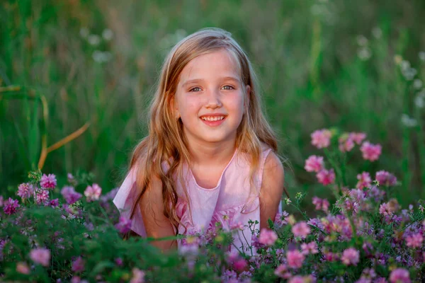 Portrait Girl Meadow Flowers —  Fotos de Stock