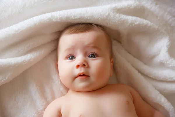 Baby Boy Lying Bed Bedroom — Stock Photo, Image